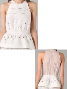 3.1 Phillip Lim Peplum Eyelet Top with Sheer Silk Back Size 4